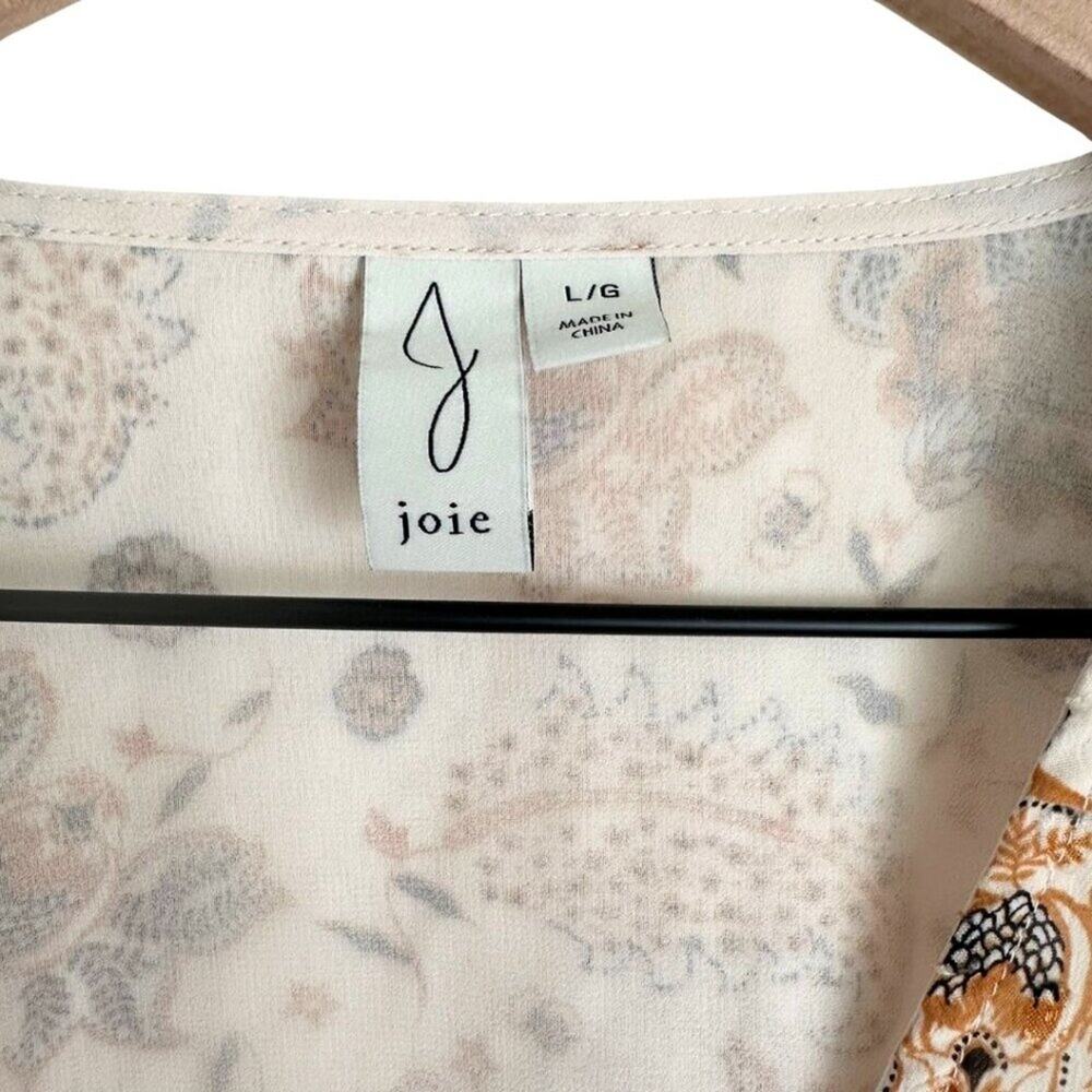 Joie V Neck Button Up Multicolor Print Cream Brown L - Picture 5 of 12